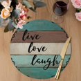 thumbnail image 3 of Vintage Boho Round 13 Inch Placemats Set of 4, Farmhouse Retro Teal Brown Wooden Grain HeatResistant Non Slip Place Mats for Dining Table, Wipeable Braided Kitchen Table Mats for Housewarming, 3 of 9
