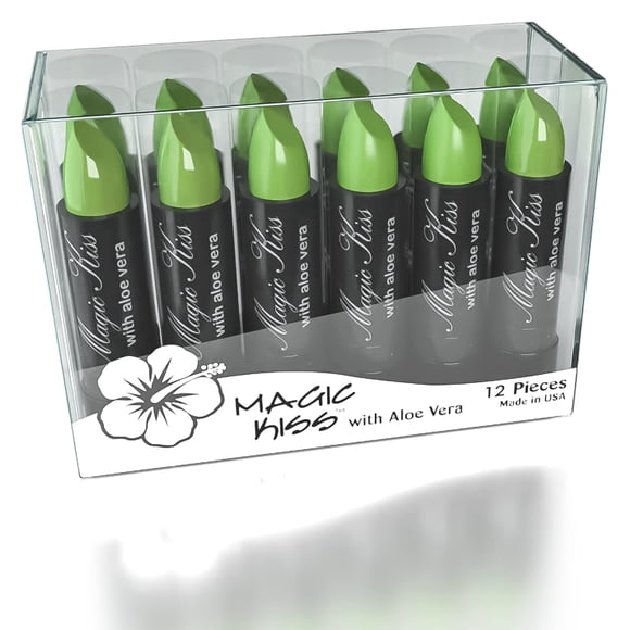 Magic Kiss Pack de 12 pintalabios de aloe vera que cambian de color, fabricado en Estados Unidos (verde)