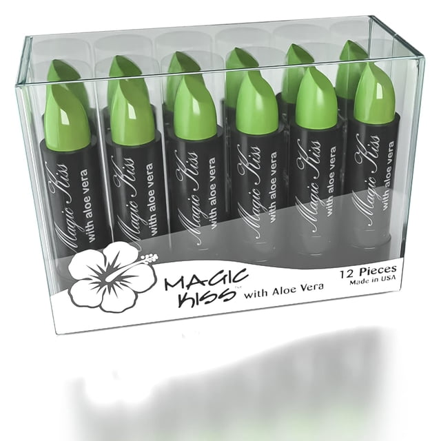 Magic Kiss Pack de 12 pintalabios de aloe vera que cambian de color, fabricado en Estados Unidos (verde)