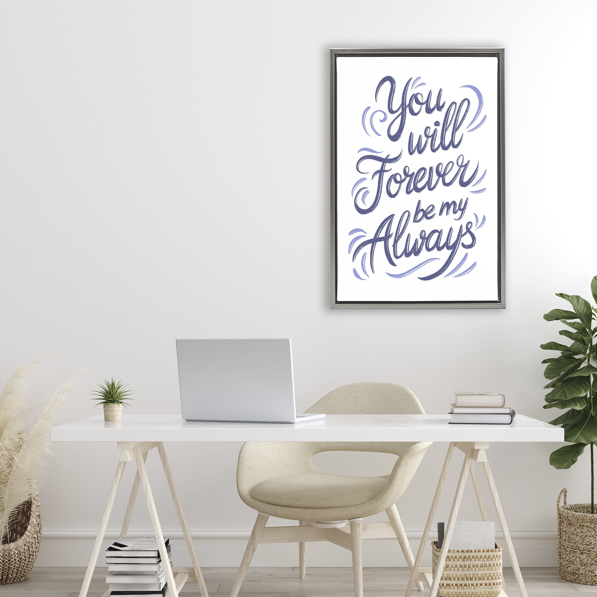 Stupell Industries Forever Be My Always Gray Framed Floater Canvas Wall Art, design by Martina Pavlova