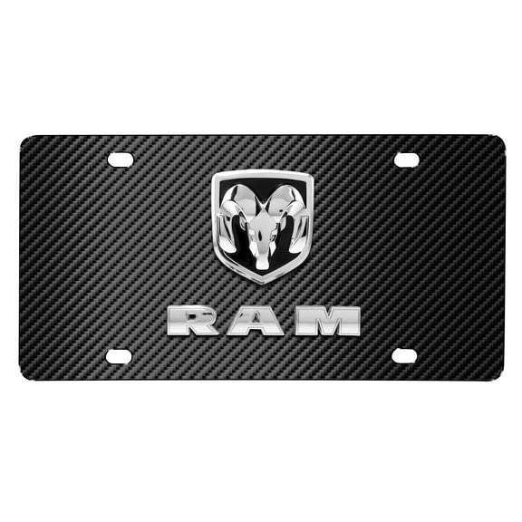 RAM 3D Dual Logo on Black Carbon Fiber Patten Stainless Steel License Plate