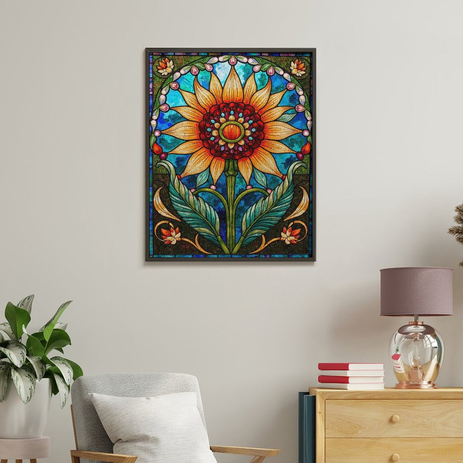 Paint By Numbers Kit for Adults Beginner - DIY Colorful Stained Glass Sunflower Art Canvas Painting Kits for Adults, Frameless Paint By Number for Adults for Home Wall Decor 16x20 Inch