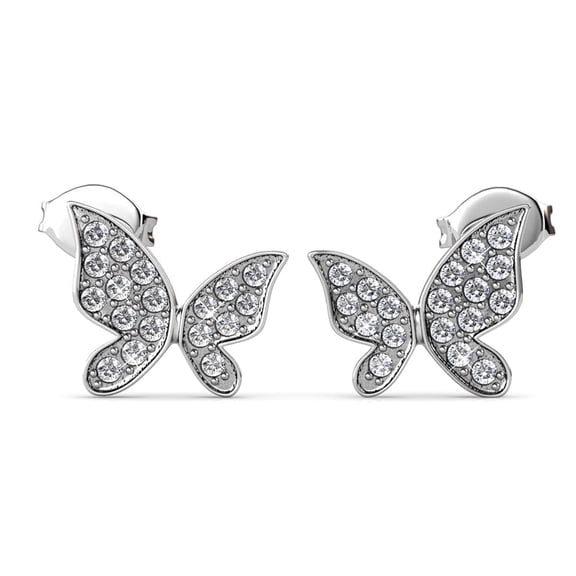Cate & Chloe Yuenen 18k White Gold Plated Butterfly Earrings with Swarovski Crystals for Women