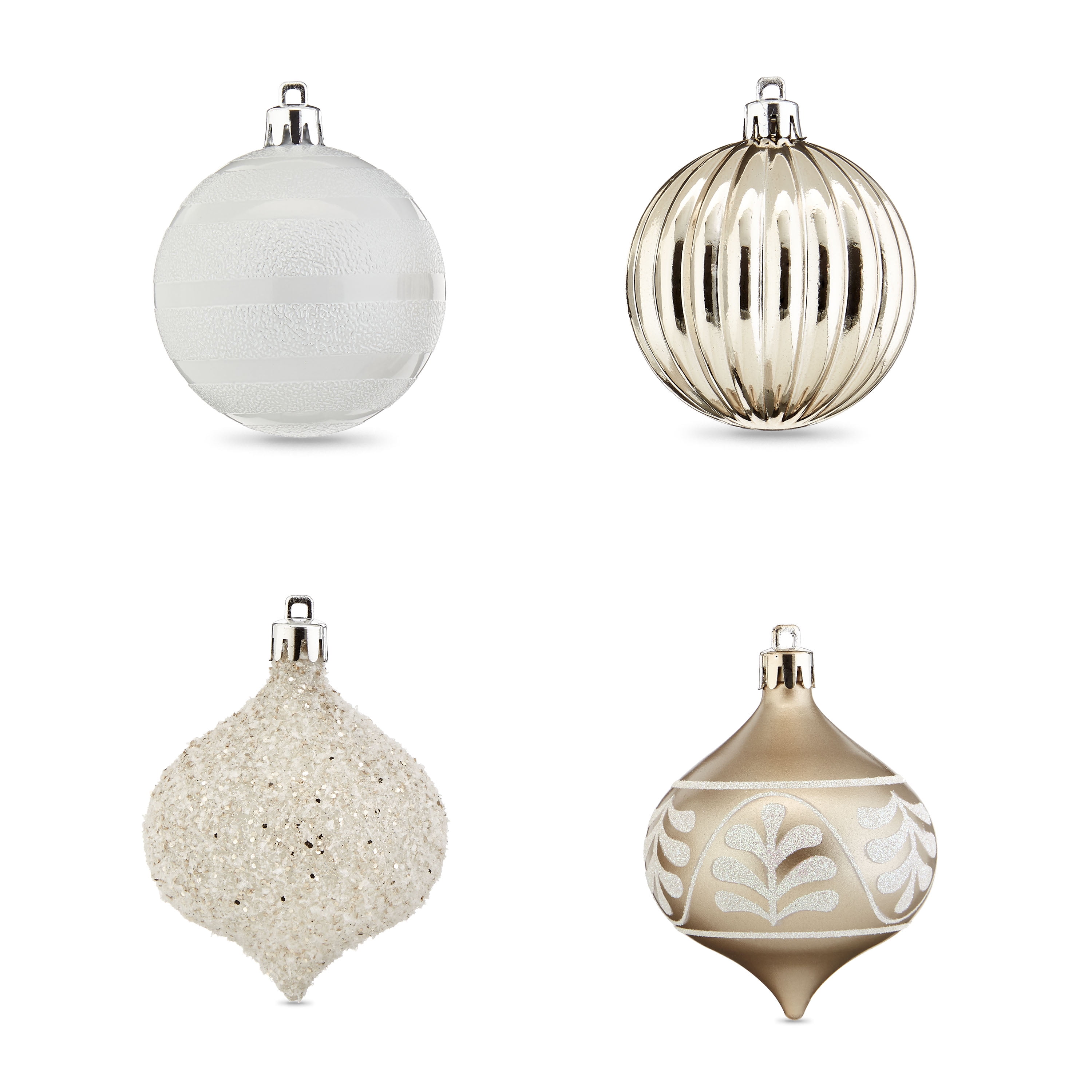 Holiday Time 70 mm Pumpkin-shaped Christmas Shatterproof Ornaments, Champagne Gold & White, 18 Count