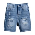 thumbnail image 3 of CAIVO Child Boys Blue Denim Shorts For Drawn With Washed Distressed Style And Classic Fit Comfort Comfort Bottoms, 3 of 7