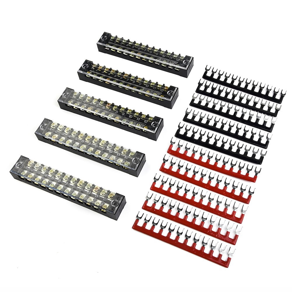 12Points Auto Marine Power Distribution Bus Bar Terminal Block Set 15A 600V