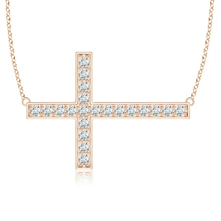 ANGARA IGI Certified Lab Grown 1.01 Ct Diamond Sideways Cross Necklace for Women in 14K Rose Gold (Size-2.25mm| Color-F-G| Clarity-VS) | Anniversary Jewelry Gift for Women | Diamond Necklace