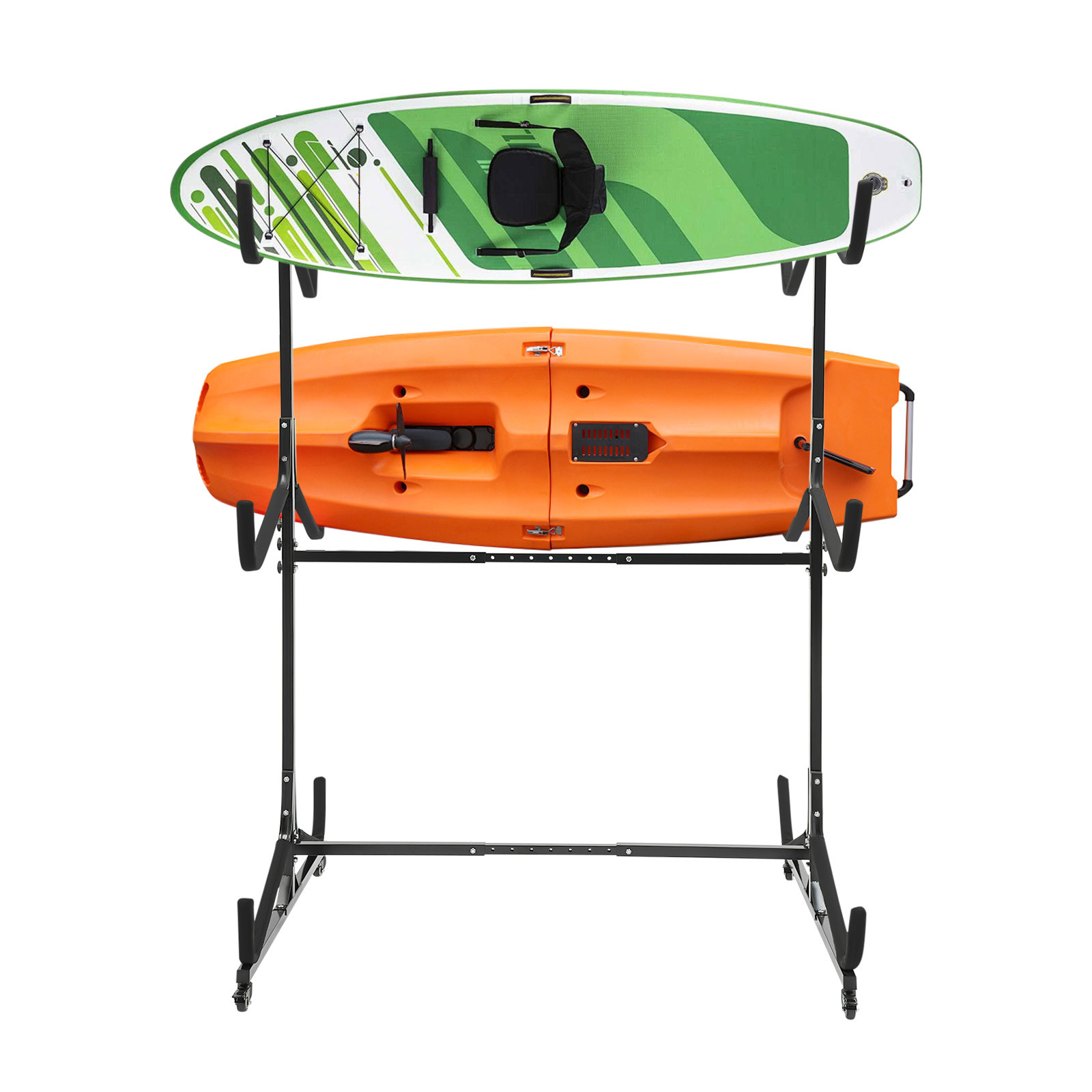 ToppiJoy Adjustable Kayak Storage Rack, Freestanding Kayak Stand with Lockable Wheels, Heavy Duty Metal Stand for Canoe Boat Paddle Board SUP Surfboard Black(3 Tiers)