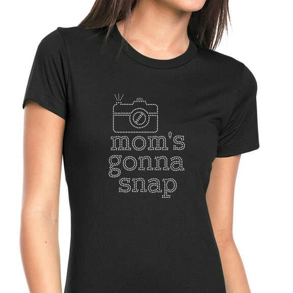 Womens T-Shirt Rhinestone Bling Black Tee Mom is Mom's Gonna Snap  Crew Neck X-Large