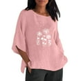 thumbnail image 1 of Fvwitlyh T-Shirt Robe Femmes Été Femmes 3 de 4 Manches Col Rond Imprimé Floral en Vrac T-Shirt Casual Lin Tunique Tee Chemisier Rouge, M, 1 of 5