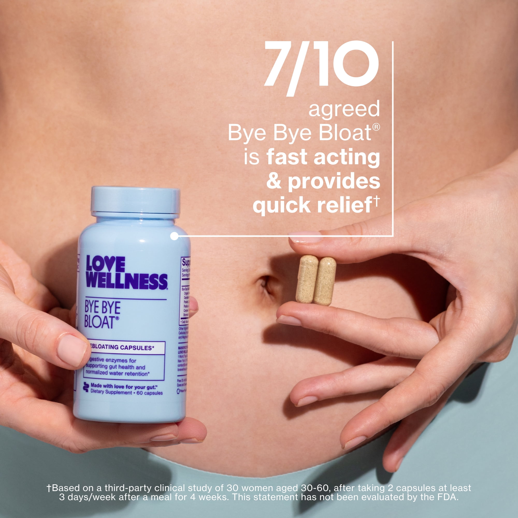 Love Wellness Bye Bye Bloat, Bloating Relief for Women, Debloating Capsules, 60 Count
