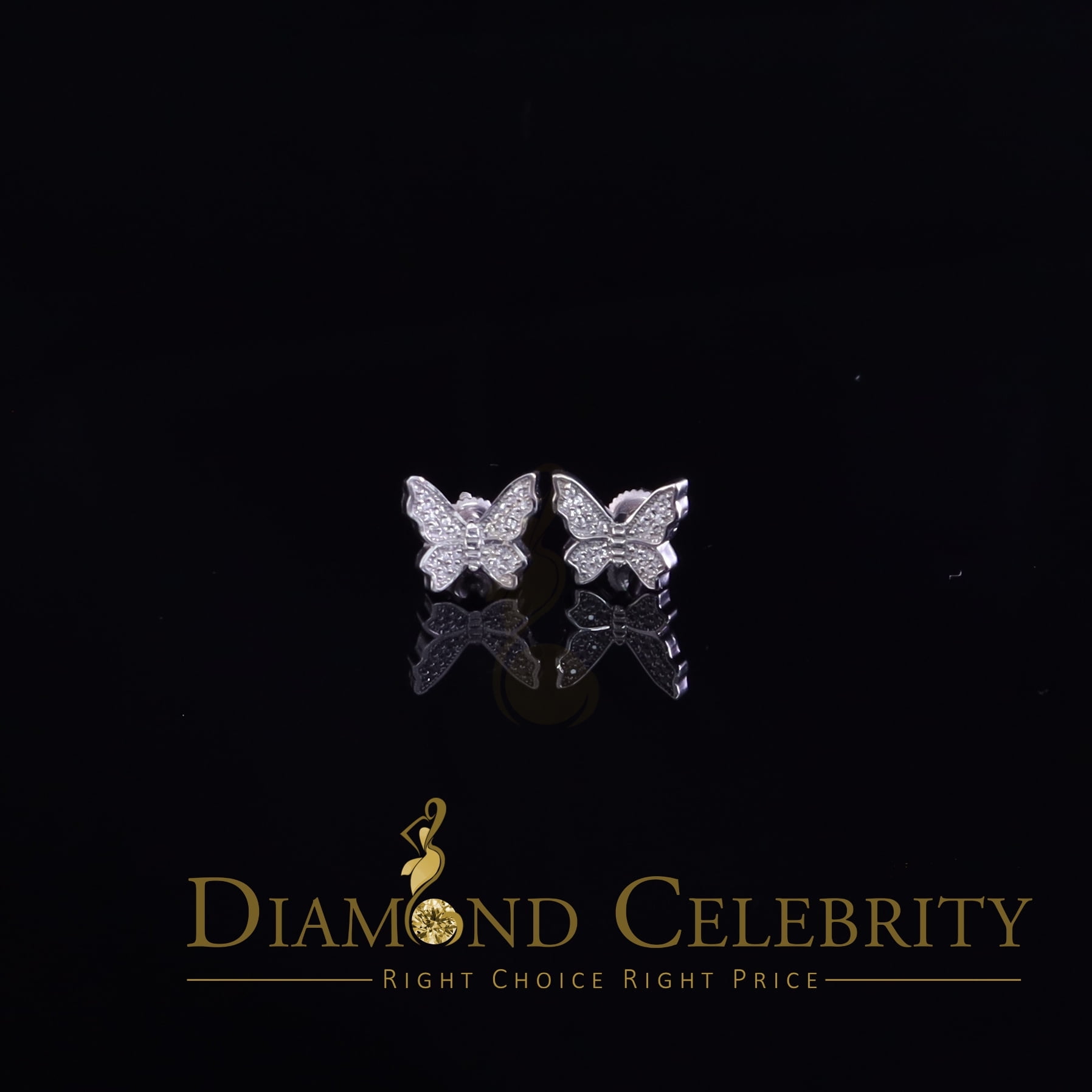 Diamond Celebrity's Women's 0.34ct Cubic Zirconia Butterfly Stud Earrings White 925 Sterling Silver