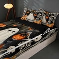 thumbnail image 3 of Homewish Halloween Skeleton Ghost Zipper Twin Comforter Sets with Fitted Sheet and 2 Pillowcases, Banner Pumpkin Tree Zipper Bedding Set, Orange Black White, Black Reversible, 3 of 7
