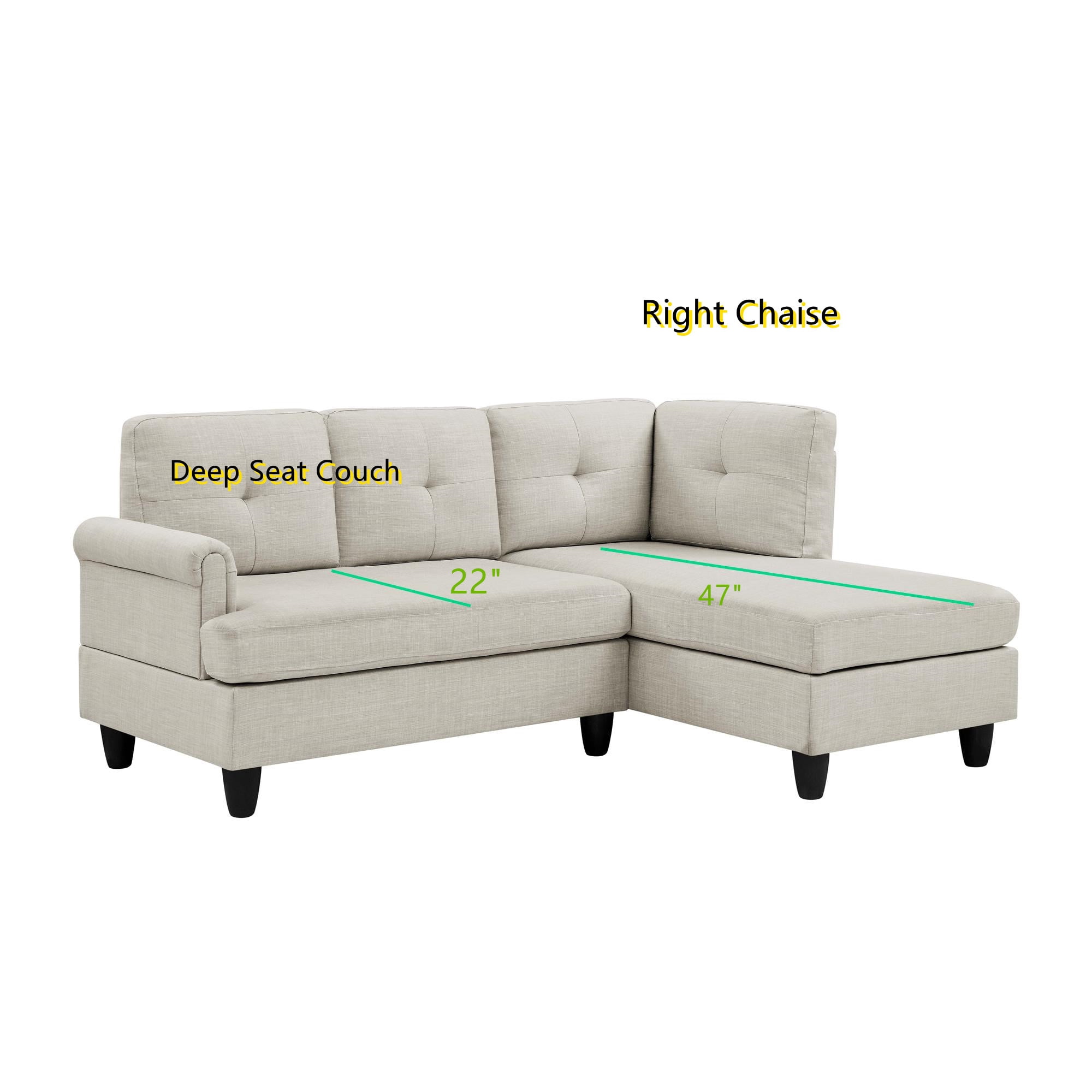 Aukfa 78" L shape Sectional Couch Deep Seat Sofa with Right Chaise for Home Office, Beige