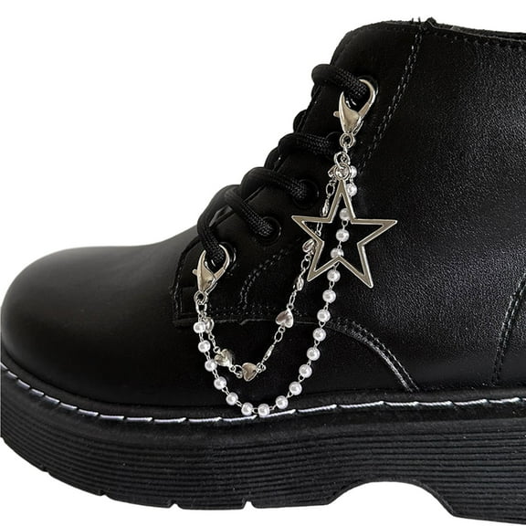 Hukai Double Layer Shoe Chain Canvas Shoes Chains Punk Star/Heart Pearls Shoe Buckles Jewelry