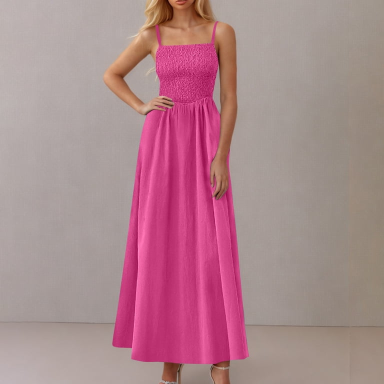 Blmnix Dresses for Women Tent Pleated Slip Dress Under Dress Square  Neckline Sleeveless Pink New Years Eve Dress Women,XL