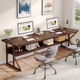 thumbnail image 1 of Bureau d'Ordinateur Extra Long 79 Pouces, Bureau 2 Personnes avec Étagère de Rangement, Marron, 1 of 7