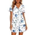 thumbnail image 5 of Xdegoge Sleepwear for Women Cute Print Nightshirt Short Sleeve Button Up V Neck Nightgown Contrast Trim Sleep Dress Notched Collar Loungewear Casual Loose Loungewear, 5 of 7