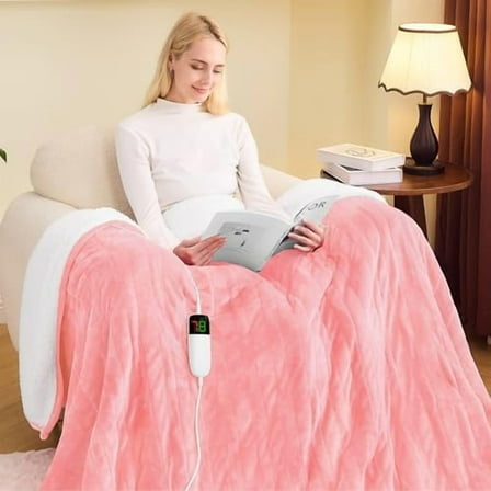 Heated Blanket Electric Twin 62"X84", Heating Blanket with 10 Levels 1/2/4/6/8 Hours Auto-Off Overheat Protection, Flannel Sherpa Soft Warm Heater, ETL Certified Light Pink