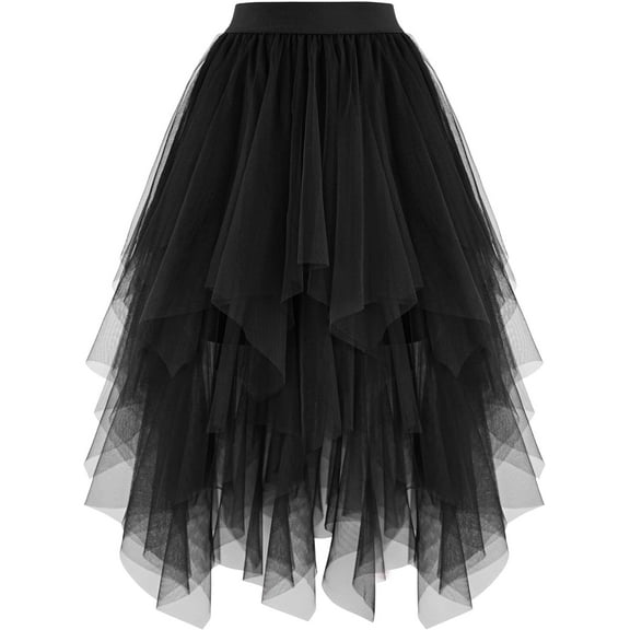 Women's Tulle Skirts High Low Layered Puffy Fairy Skirts Midi Length Irregular Tutu Skirt