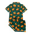 thumbnail image 6 of WTOBBY Women's Casual Halloween Pajama Set Loose Fit Short Sleeve Top with Elastic Waist Shorts Printed Two-Piece Sleepwear Home Lounge Wear Outfit,Army Green L, 6 of 6