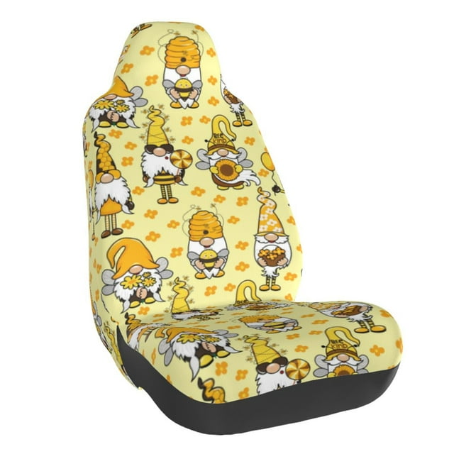 Wukai Garden Honeybee Gnomes Full Set Car Seat Covers with Soft Padding Universal Auto Front Seats Protector and Cushion Mat