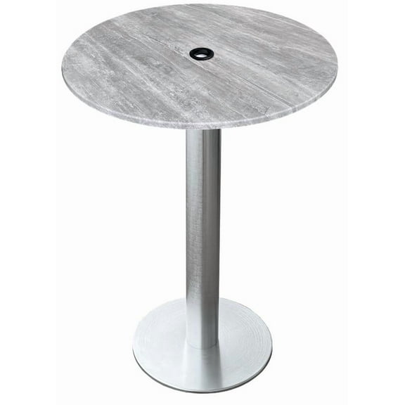 Indoor/Outdoor 42" Tall OD219 Brushed Aluminum Table Base with 18" Diameter Foot and 36" Diameter Indoor/Outdoor Greystone Top with Umbrella Hole
