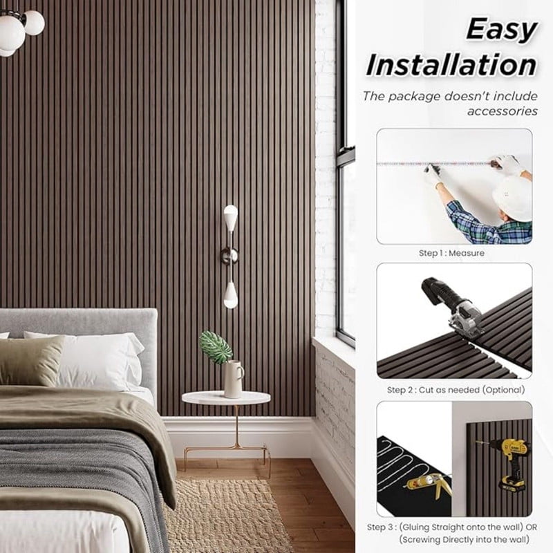 Easy4Home 94.5" x 23.62" Acoustic Wood Slat Wall Panels Soundproof Wooden Wall Panels 1 Pack, Dark Walnut