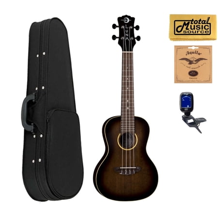 Luna Artist Vintage Distressed Concert Ukulele Soft Case Bundle, UKE ART V C