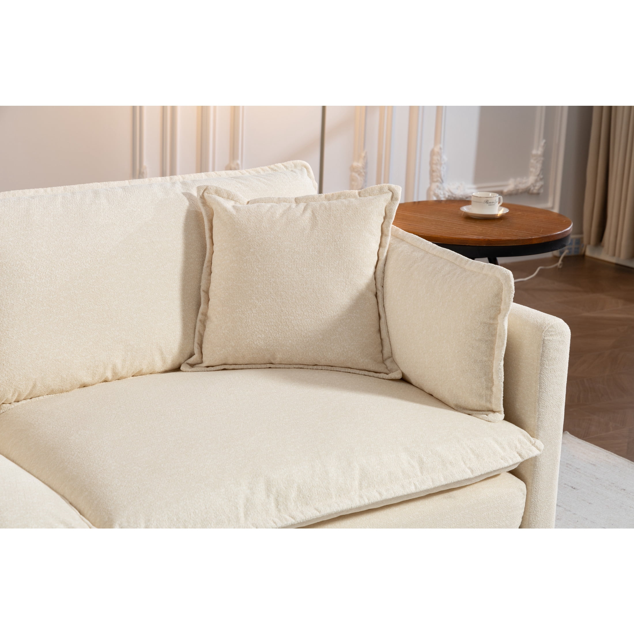 GDF Studio Udolf 77.95" Modern 2-Seat Modular Sectional Sofa with Waist Pillows, Chaise Lounge for Living Room, Beige