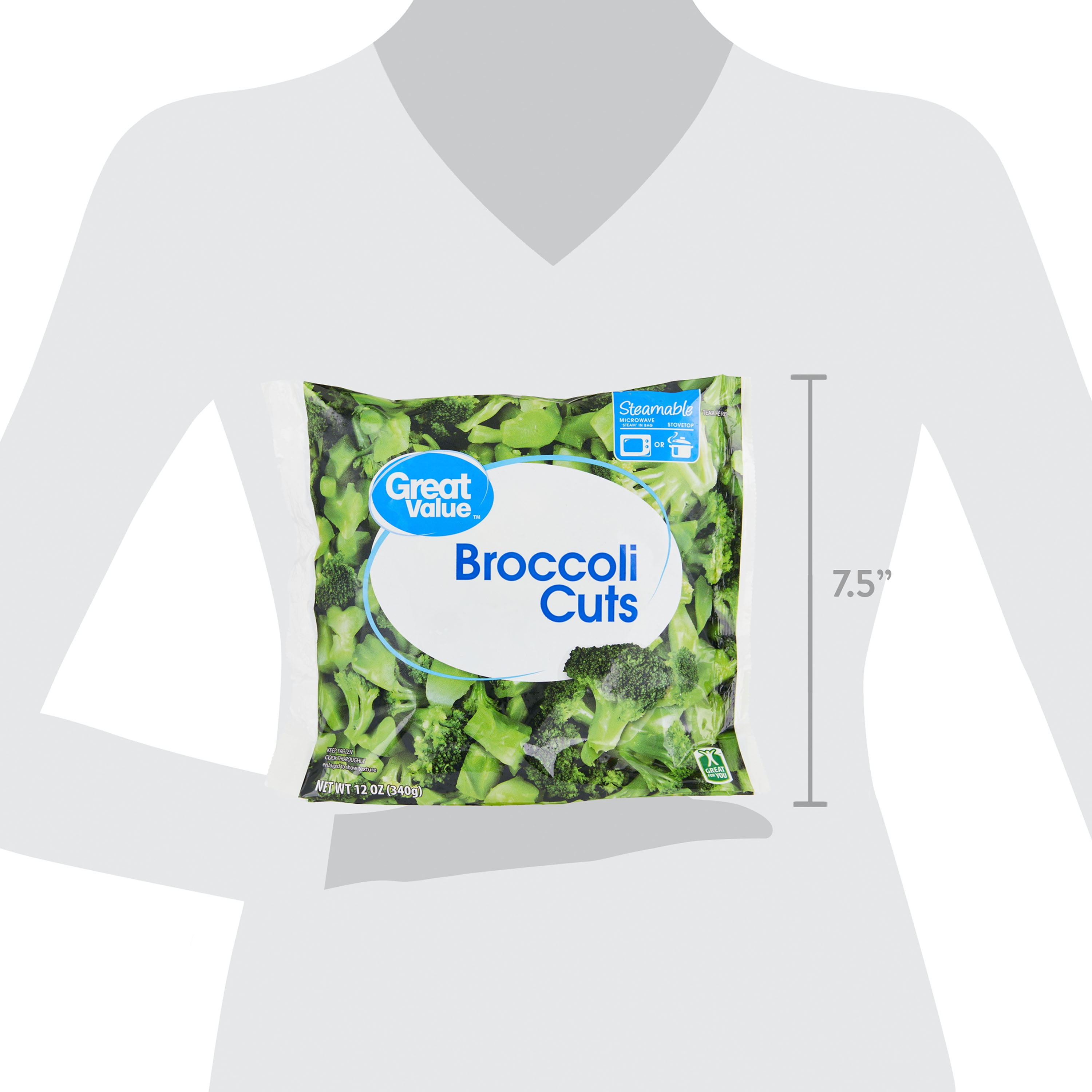 Great Value Broccoli Cuts, Steamable In Bag, 12 oz (Frozen)