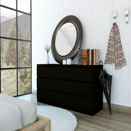 We Have Furniture 6 Drawer Double Dresser Tronx, Superior Top, Black Wengue Finish