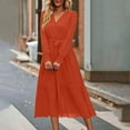 thumbnail image 4 of JNGSA Womens Fall Fashion 2023 Dress, Womens 2023 Fall Wedding Guest Dress V Neck Long Sleeve Tie Waist Dress Long Maxi Dress, 4 of 7