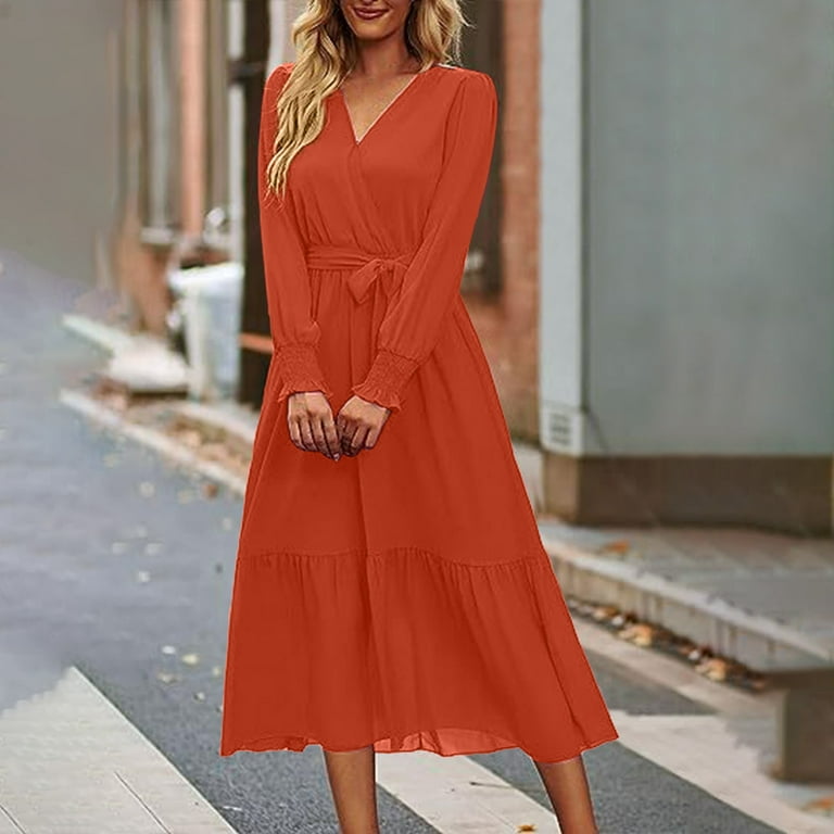 navy blue dress for baby girl Final Sale Plus Size Self Tie Strap Light Weight Linen Blend Dress in Coral Orange main image 1