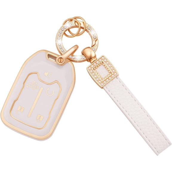 Key Fob Cover Compatible with Fit for Chevy Silverado Tahoe Suburban GMC Sierra Acadia Terrain 2019-2023, 5 Buttons Soft TPU, Leather Keychain, Keychain Case Holder Protector,1