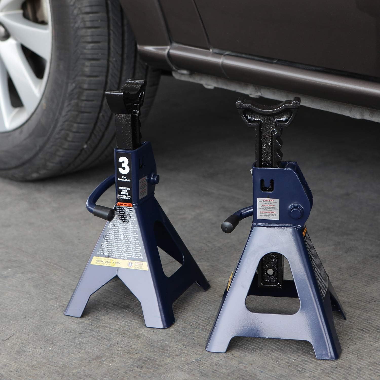 TCE Steel Jack Stands: 3 Ton (6,000 lb) Capacity, Blue, 1 Pair,DMT43202U