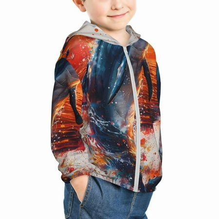 

Uemuo Sunset Ocean Watercolor Dolphin Pattern Rash Guard for Boys Girls Long Sleeve Swim Shirts UPF 50+ UV Sun Protection Hooded Fishing Shirt with Pocket for Kid-5 Years