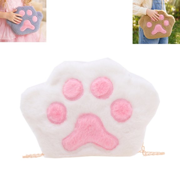 Kids Cute Plush Paw Crossbody Bag, Fashion Chain Shoulder Bag, Small Casual Carry Pouch for Daily Leisure and Short鈥慣rip Use