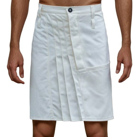 Men's Scottish Style Retro Pleated Skirt Casual Fashion Solid Pocket Utility Gothic Outfit Mens Beach Pants Trousers Vacation Cargo Pants