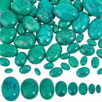 66pcs 8 Sizes Turquoise Cracked Cabochons Oval Flat Back Cabochons Green Gemstone Cabochons Stone Dome Tile Gems Embellishment