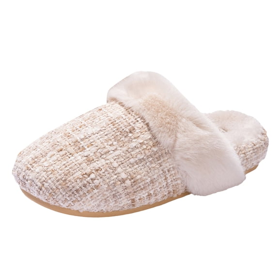Rokment Classic Platform Fuzzy Slippers for Women Indoor and Outdoor Winter Fashion Warm Plush Slip on Boots House Bedroom Booties Ladies Beige Size 6
