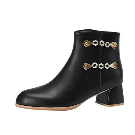 

Fsqjgq Lace Up Boots for Women Flat Fashion Women s Shoes English Style Leather Low Heel Thick Heel Side Zipper Pearl Casual Boots Womens Comfort Cowboy Boots Black 41