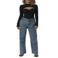 thumbnail image 3 of PENGXIANG Girls Long Jeans Solid Color High Waist Straight-leg Trousers, 3 of 7