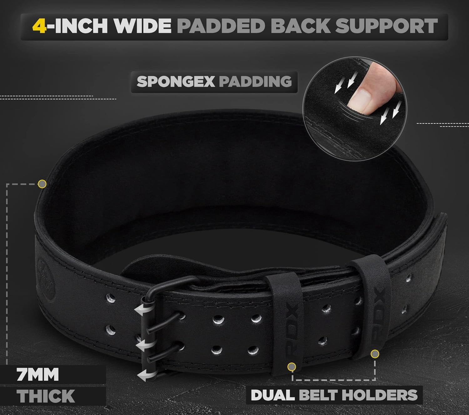 RDX Weight Lifting Belt for Fitness Gym Belts for Powerlifting, Deadlifting Adjustable Leather Belt with 4” Padded Lumbar Back Support Great for Bodybuilding