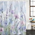 thumbnail image 2 of Spring Lavender Bathroom Shower Curtains with 12 Hooks Polyester Waterproof Shower Curtain for Stalls and Bathtubs Watercolor Floral Botanical Leaves Blue Decorative Bathroom Curtain 60x72 Inches, 2 of 9