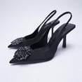thumbnail image 2 of Womens Rhinestone Flower Stiletto Heels Closed Toe Sling Back Sling Back Wedding Shoes Sandals, 2 of 3