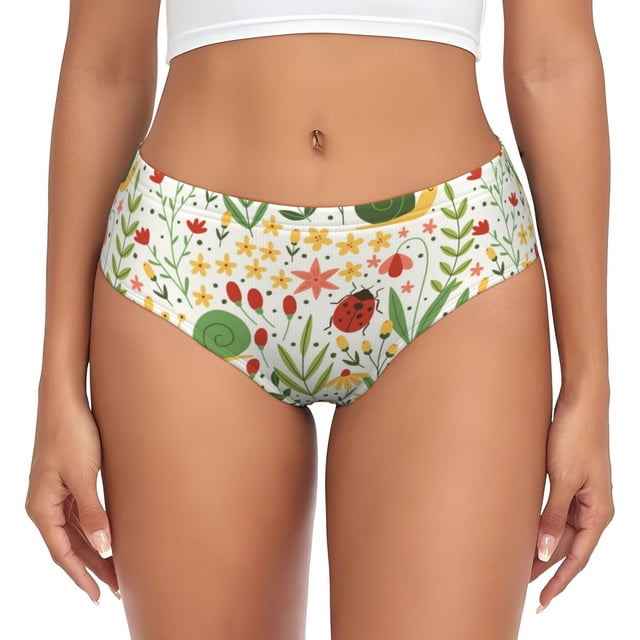 Balery Ladybug And Wild Flowers Ropa Interior de Algodón para Mujer con Dibujo – Braguitas Cómodas y Elásticas, Estilo Clásico-Large