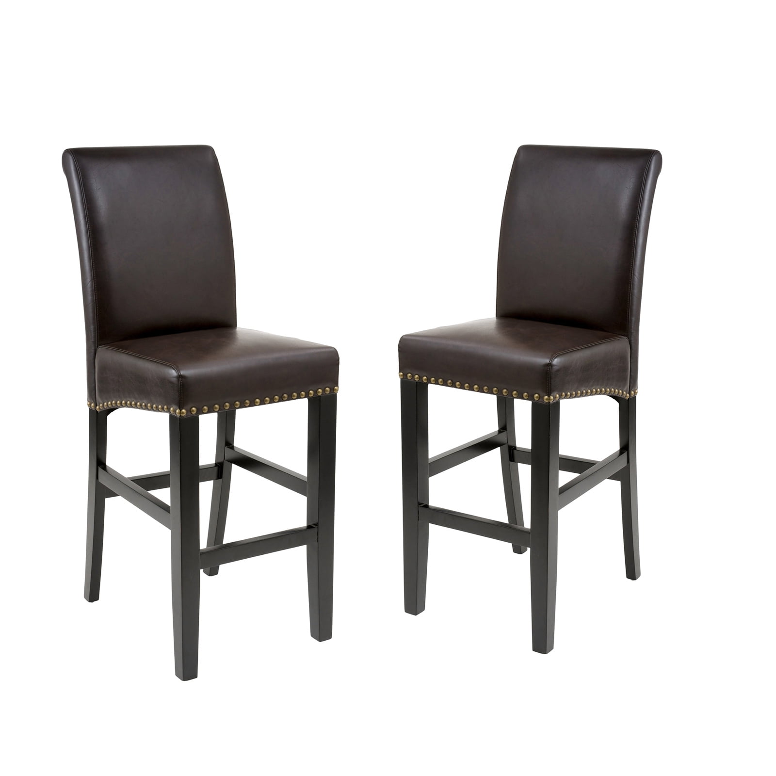 Kadyn Bar Counter Chairs Set of 2, Counter Height Bar Stools for Dining Room, Coffee Shop, Upholstered Kitchen Chair with Wood Legs, Brown