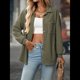 thumbnail image 4 of Camisas de Punto Gofre con Botones para Mujer, Chaqueta Informal de Larga, Blusas Estilo Boyfriend, Corte Holgado Verde S, 4 of 9