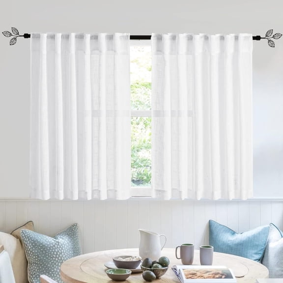 White Sheer Curtains, 52"x95", Linen Texture Light Filtering Privacy, 2 Panels